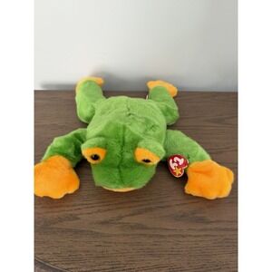 Ty Beanie Buddy Smoochy Frog Green Orange Plush 1998 Vintage‎ Beanie  15" MWMTS